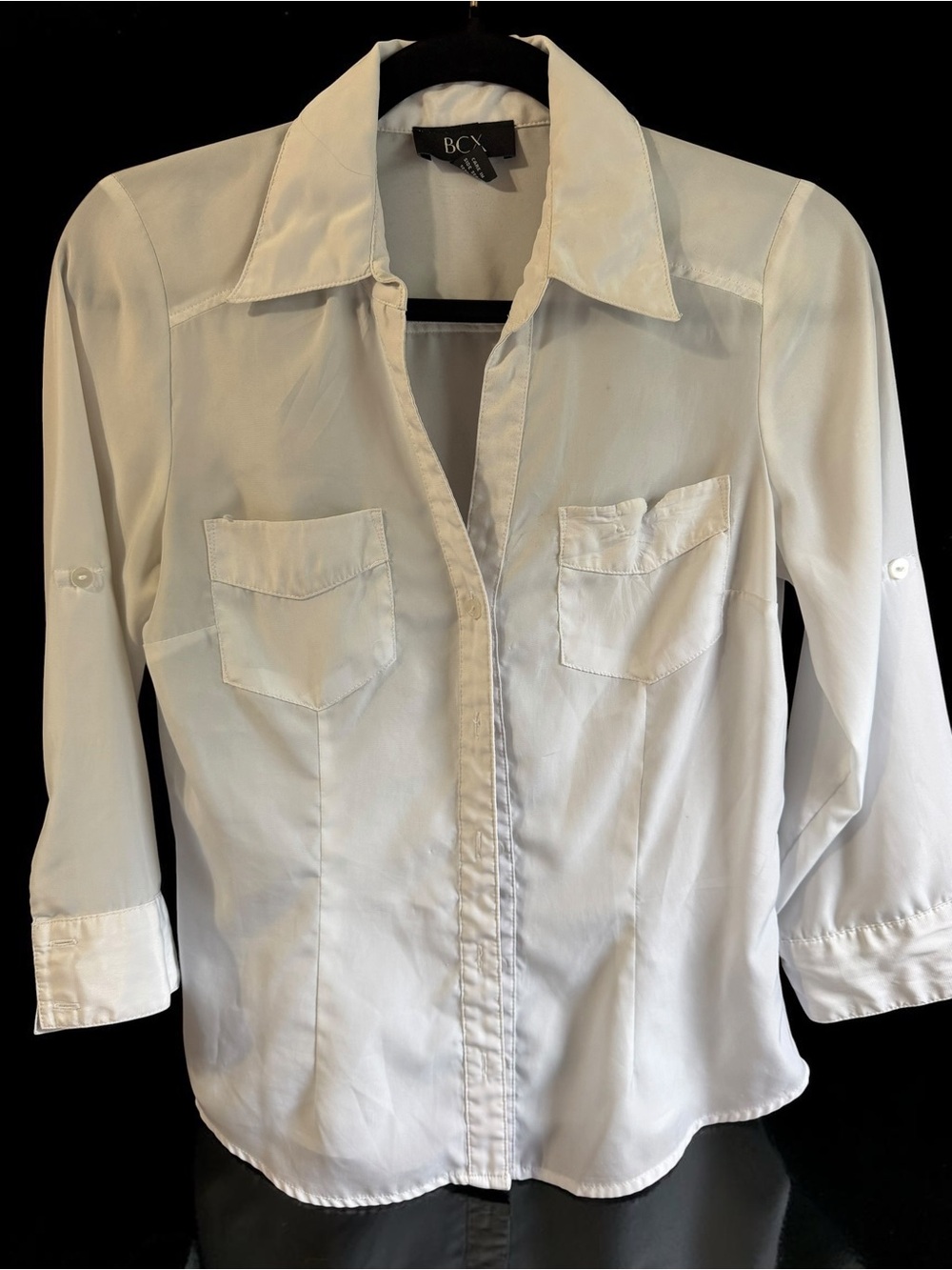BCX Womens White Button Front Blouse Size Small